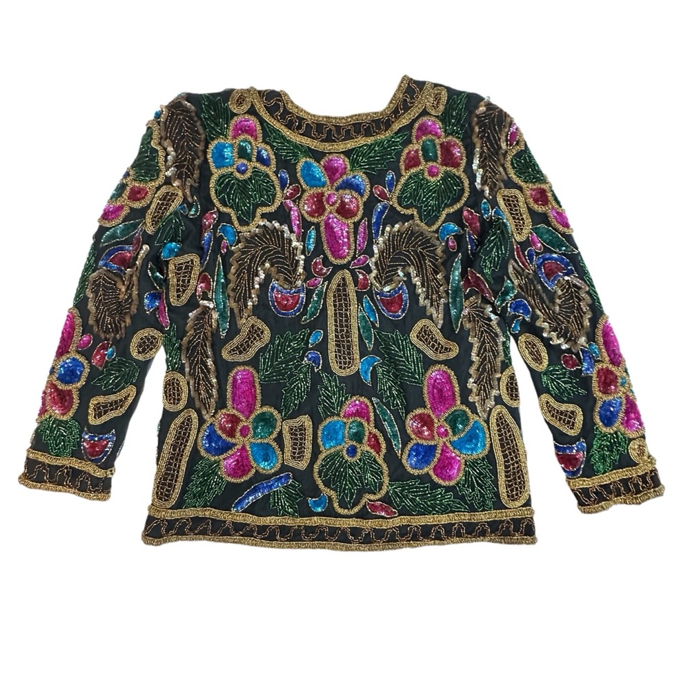 Vintage Heavily Beaded Sequin Cardigan Formal Jacket Large - Picture 4 of 13